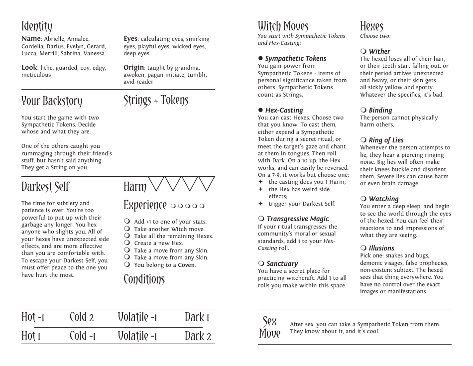 Monsterhearts 2 Character Sheets, Page 22