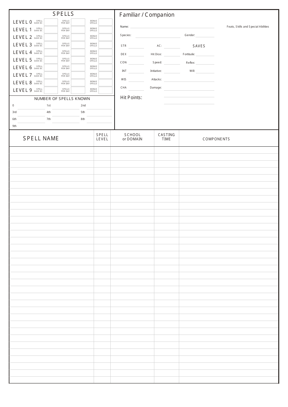 Dd Spellcaster Character Sheet, Page 4