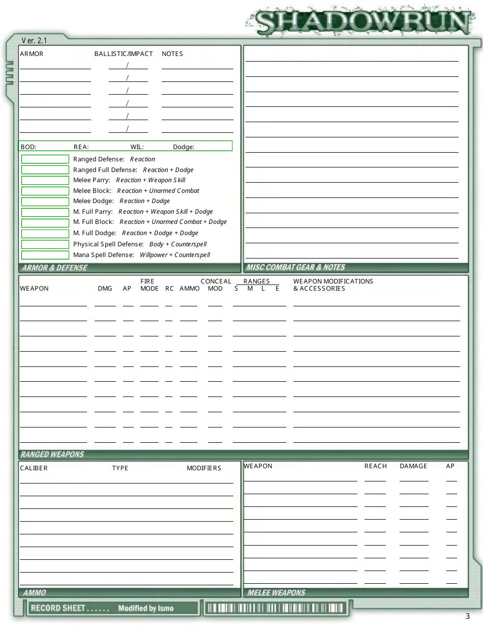 Shadowrun Character Sheet - Green, Page 3