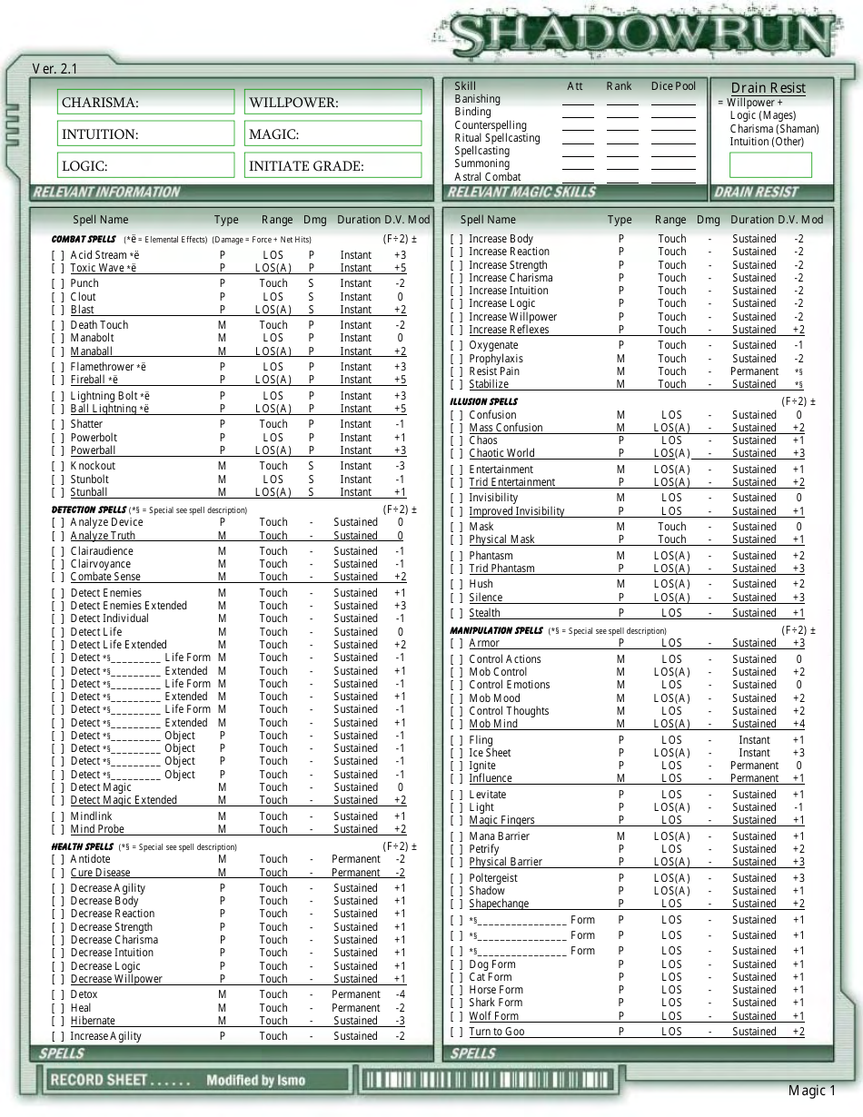Shadowrun Character Sheet - Green, Page 7