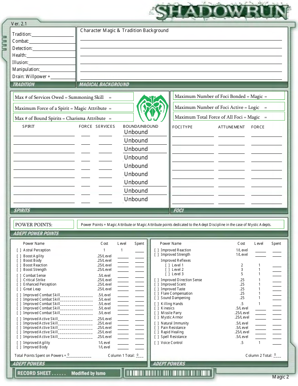 Shadowrun Character Sheet - Green, Page 8