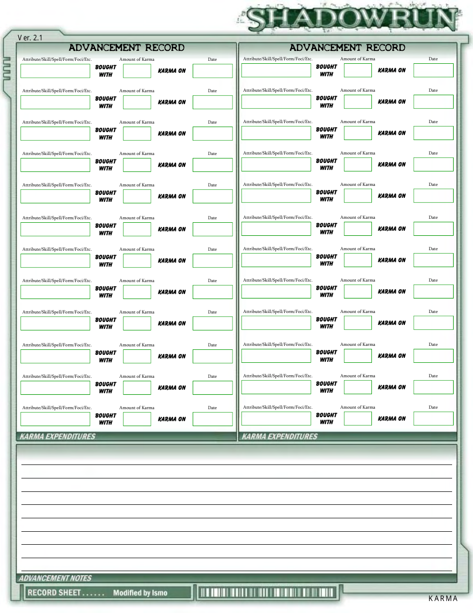 Shadowrun Character Sheet - Green, Page 9