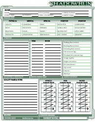 Document preview: Shadowrun Character Sheet - Green
