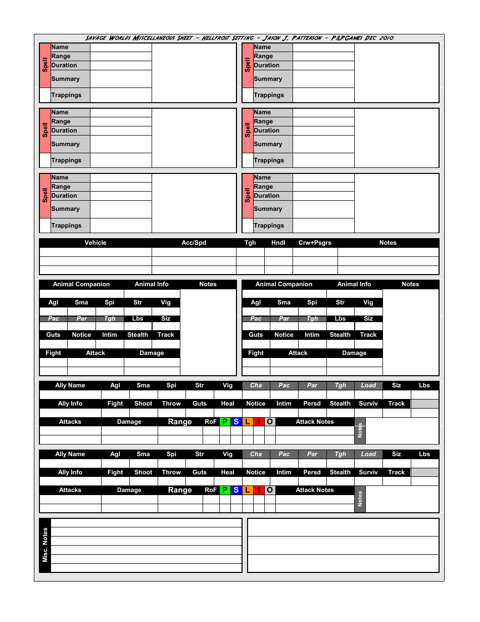 Savage Worlds Interactive Character Sheet, Page 2