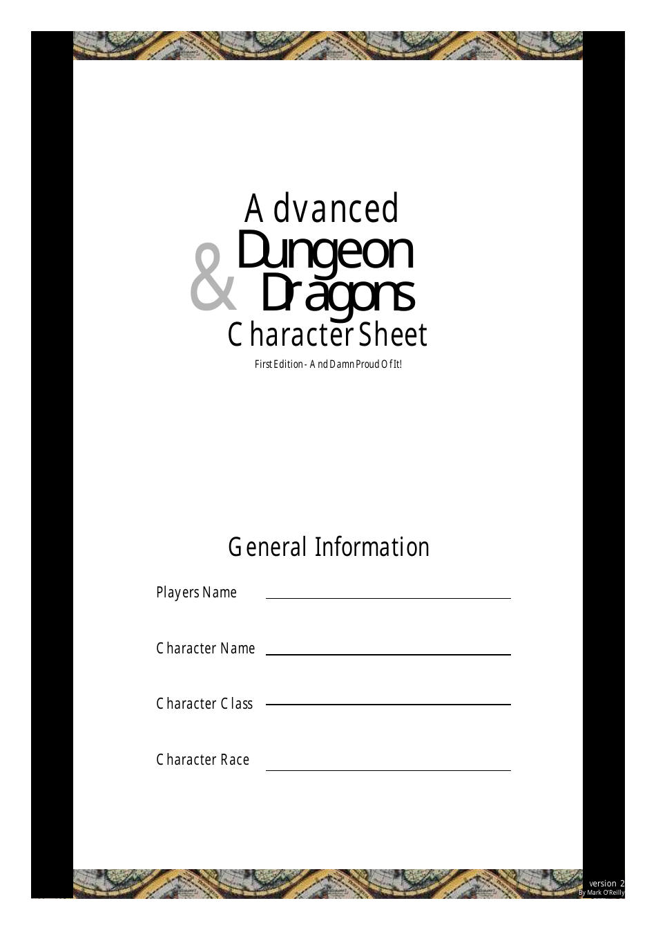 Advanced Dungeon & Dragons Character Sheet - Free customizable template