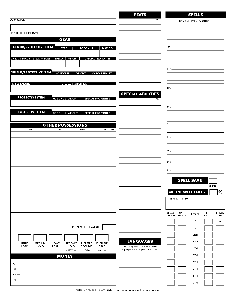 Ravenloft Character Record Sheet Download Printable PDF | Templateroller