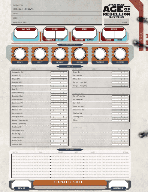 Our customizable Star Wars Age of Rebellion Character Sheet