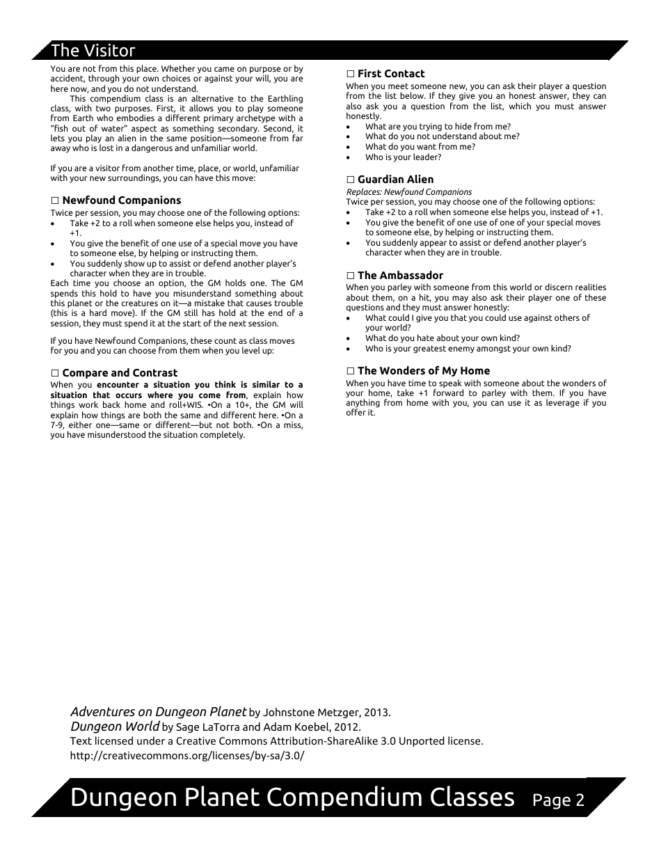Dungeon Planet Character Sheets, Page 13