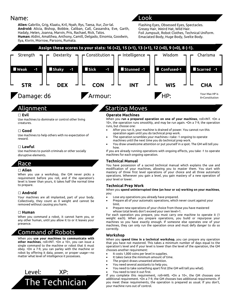 Dungeon Planet Character Sheets, Page 7