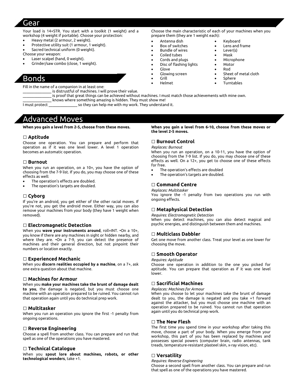 Dungeon Planet Character Sheets, Page 8