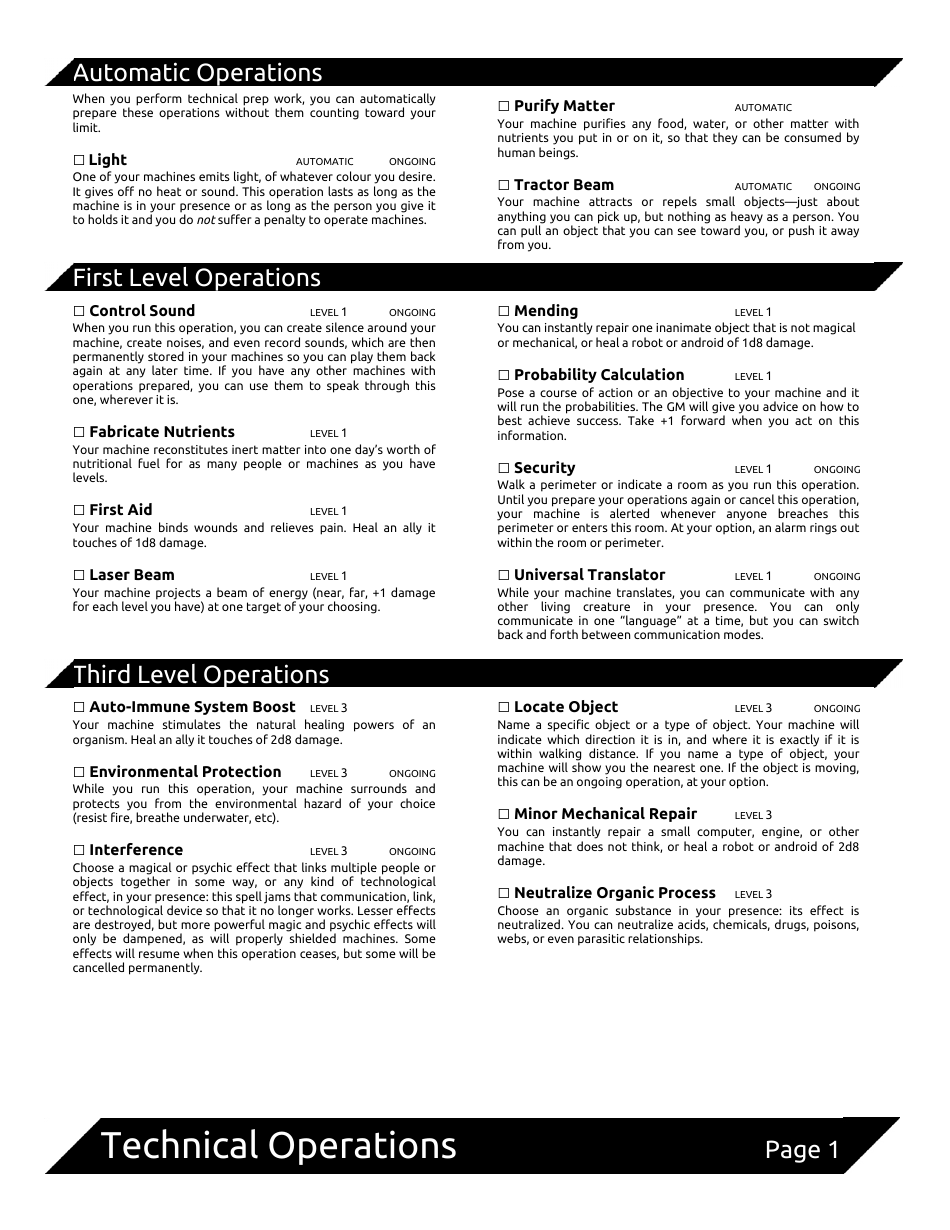 Dungeon Planet Character Sheets, Page 9
