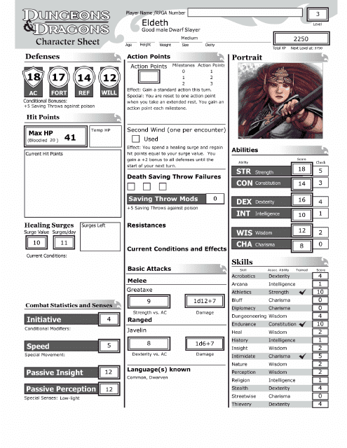 D&d Dwarf Slayer Character Sheet