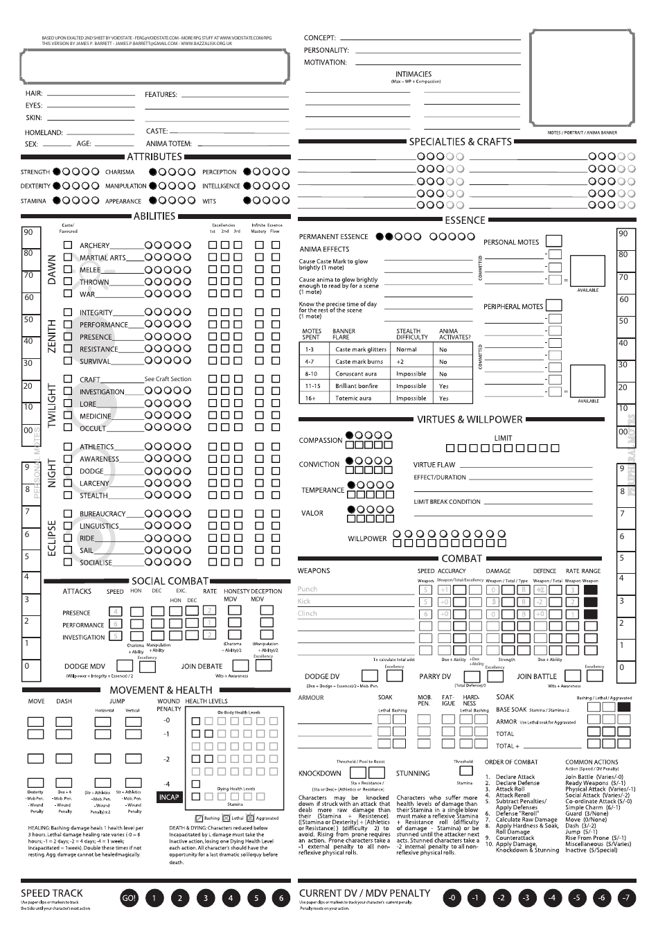 Exalted Character Sheet - Free Download