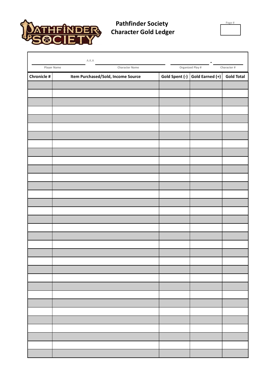Pathfinder Society Character Sheet With Worksheets, Page 10
