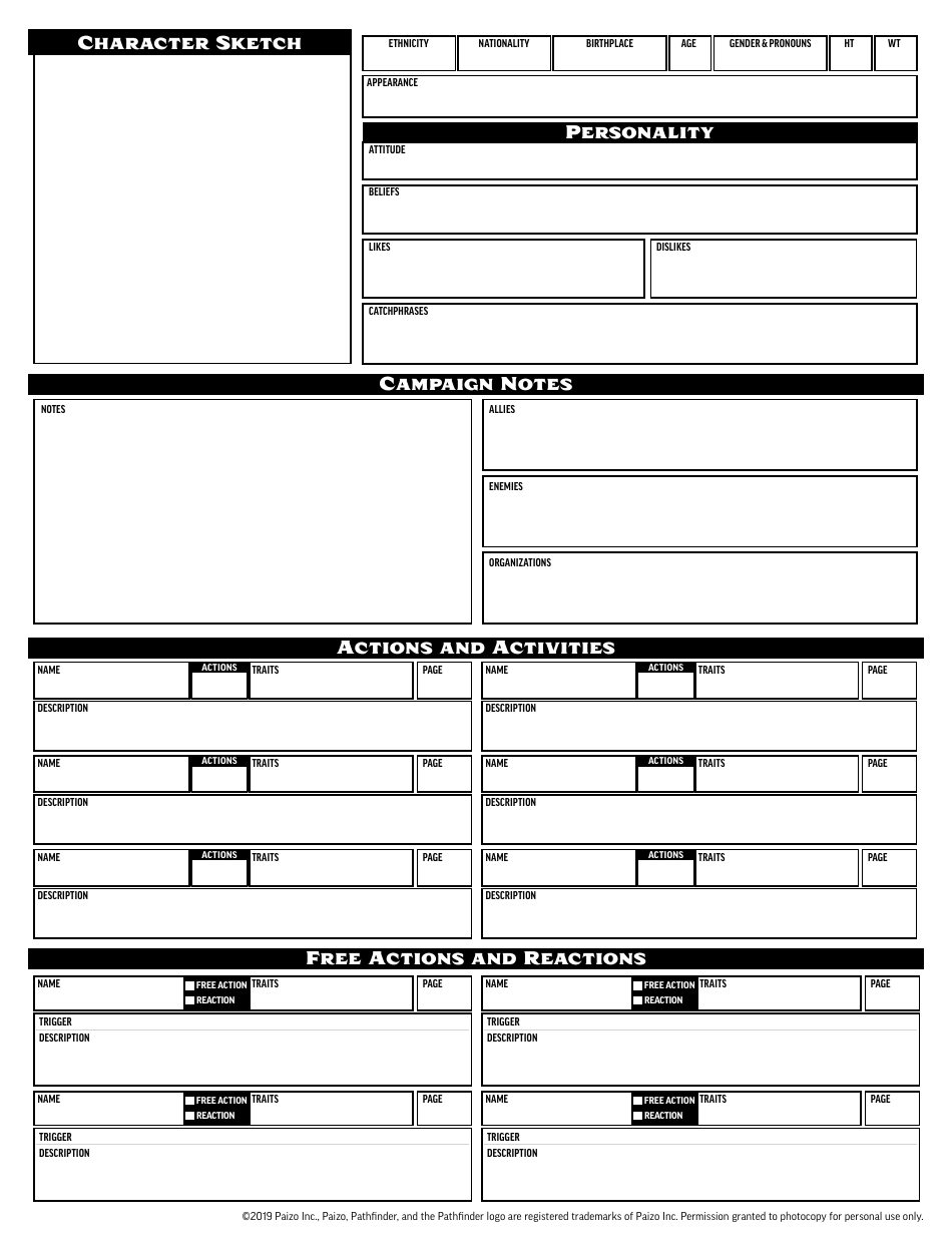 Pathfinder Society Character Sheet With Worksheets, Page 8
