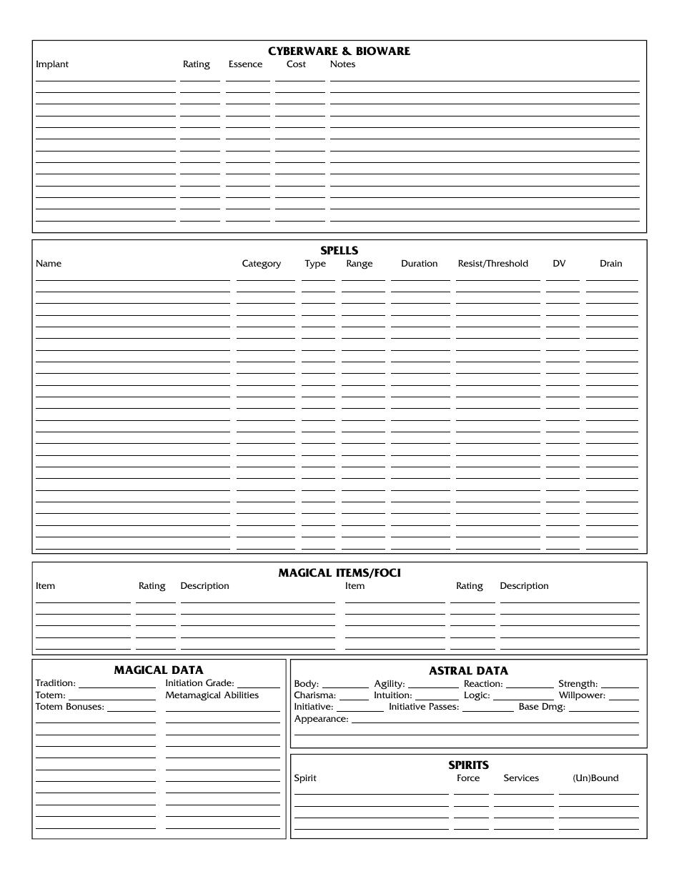 Shadowrun 4th Edition Character Sheets, Page 16