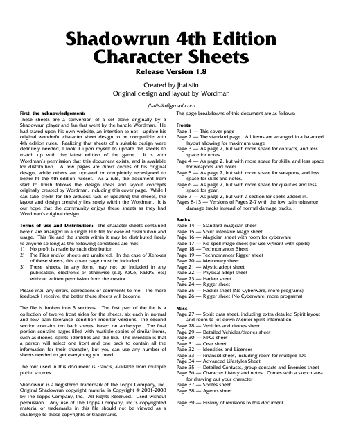 Shadowrun 4th Edition Character Sheets - Preview Image