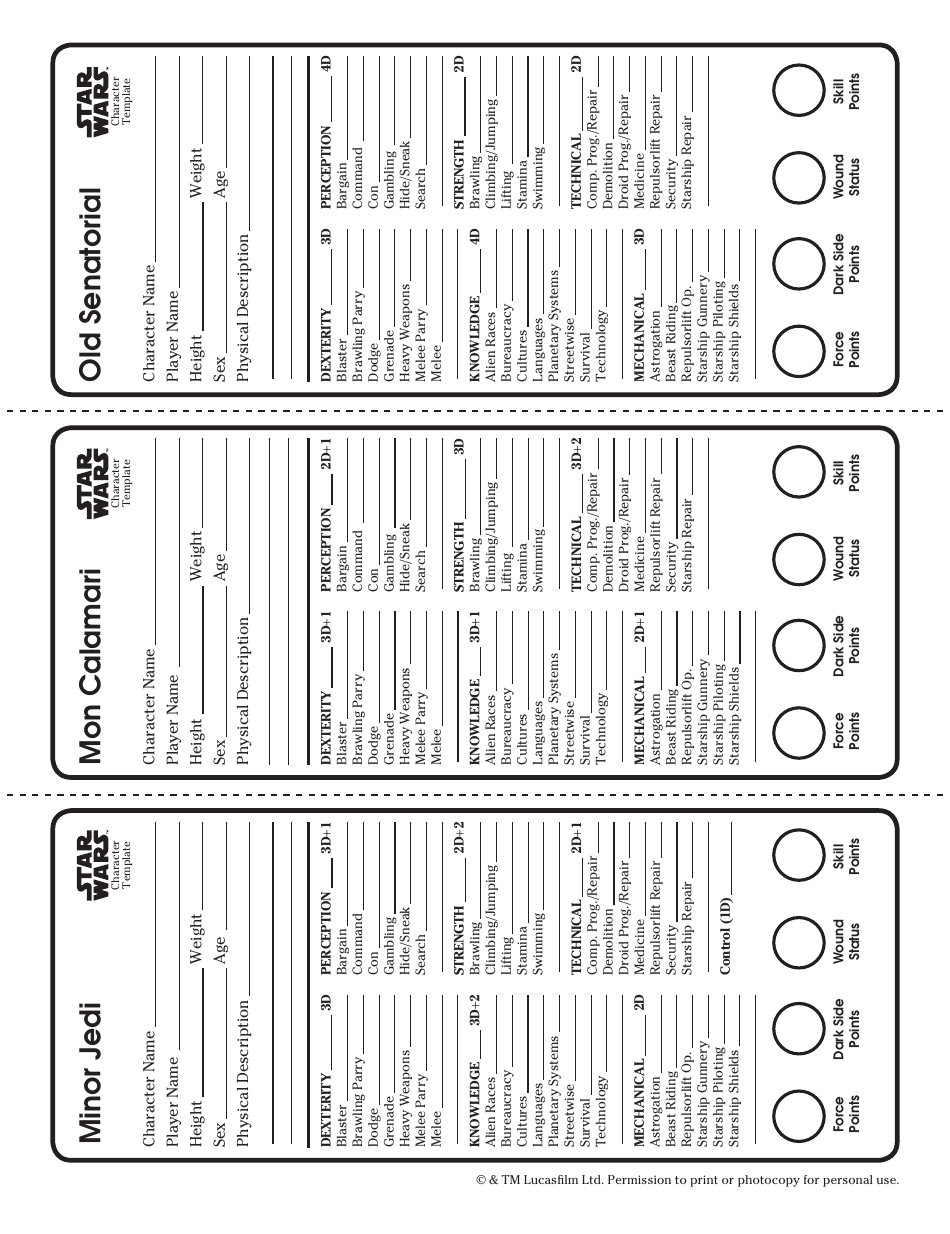 Star Wars Roleplaying Game Character Template, Page 10