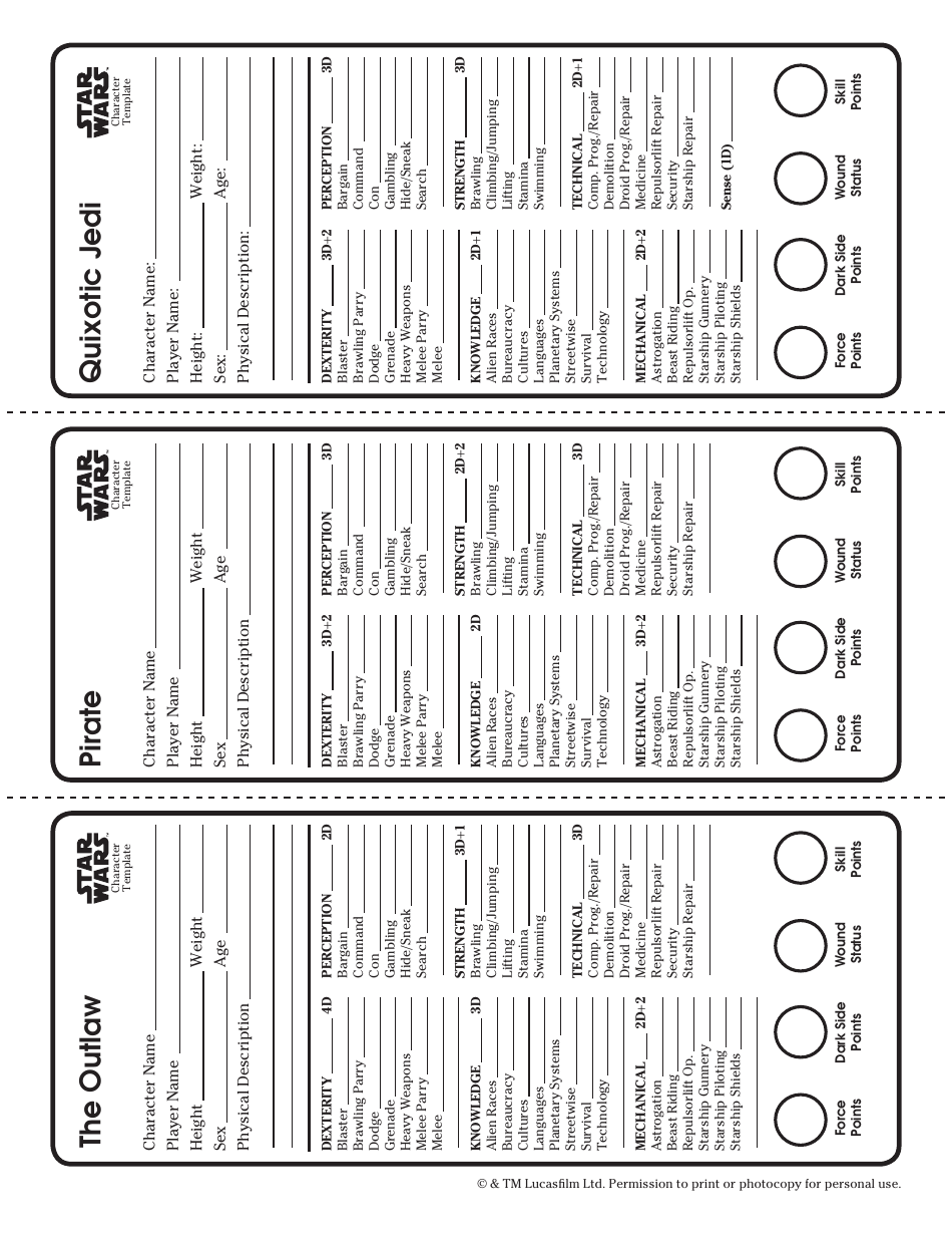 Star Wars Roleplaying Game Character Template, Page 12