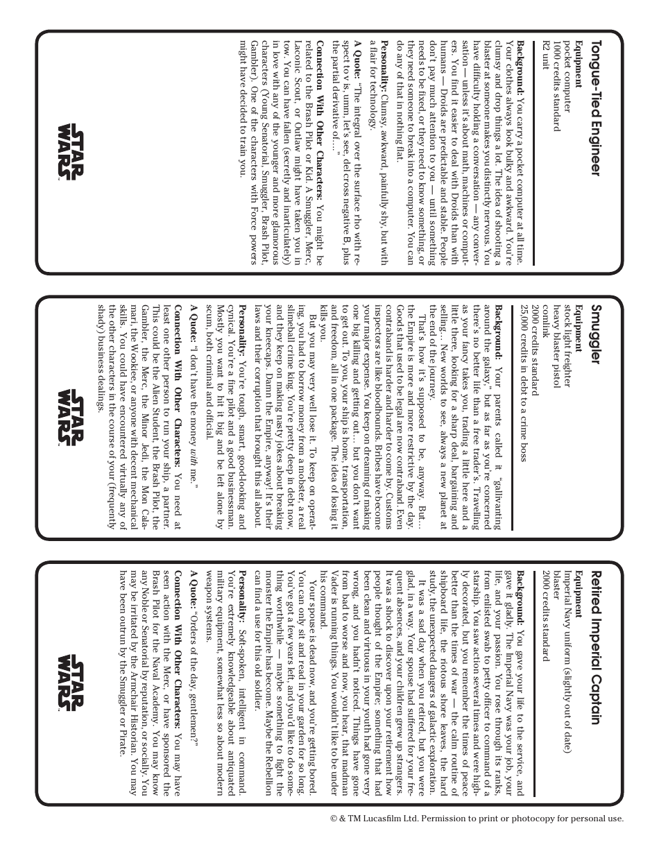 Star Wars Roleplaying Game Character Template, Page 15