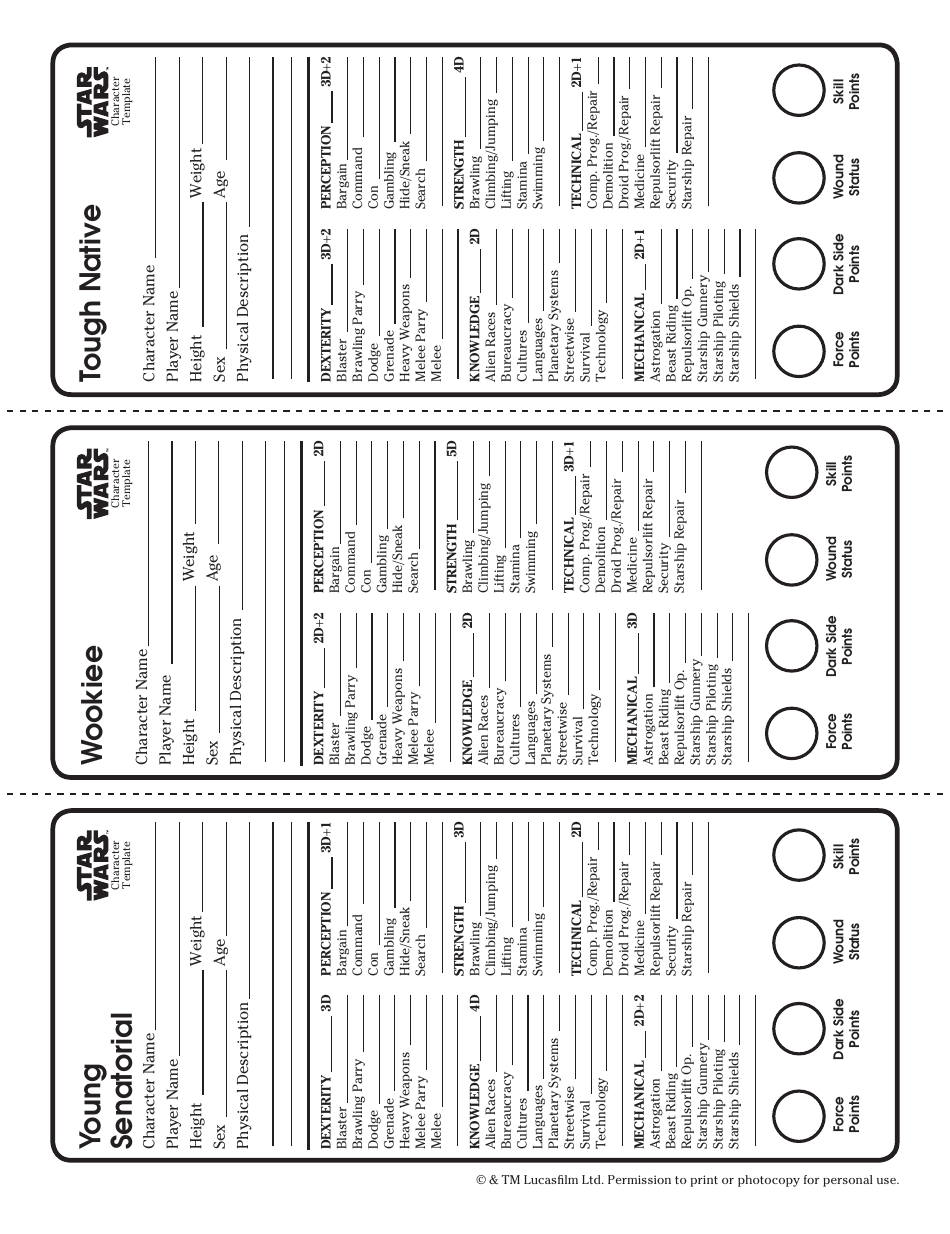Star Wars Roleplaying Game Character Template, Page 16