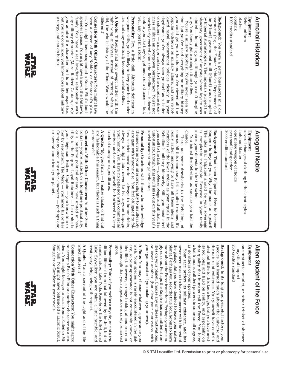 Star Wars Roleplaying Game Character Template, Page 3