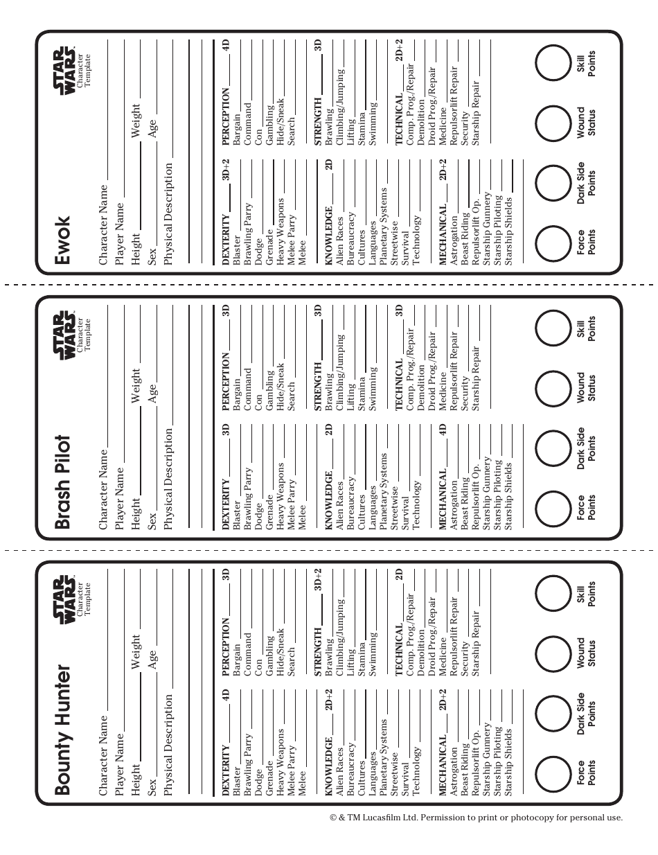 Star Wars Roleplaying Game Character Template, Page 4