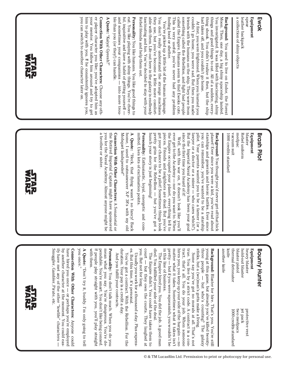 Star Wars Roleplaying Game Character Template, Page 5