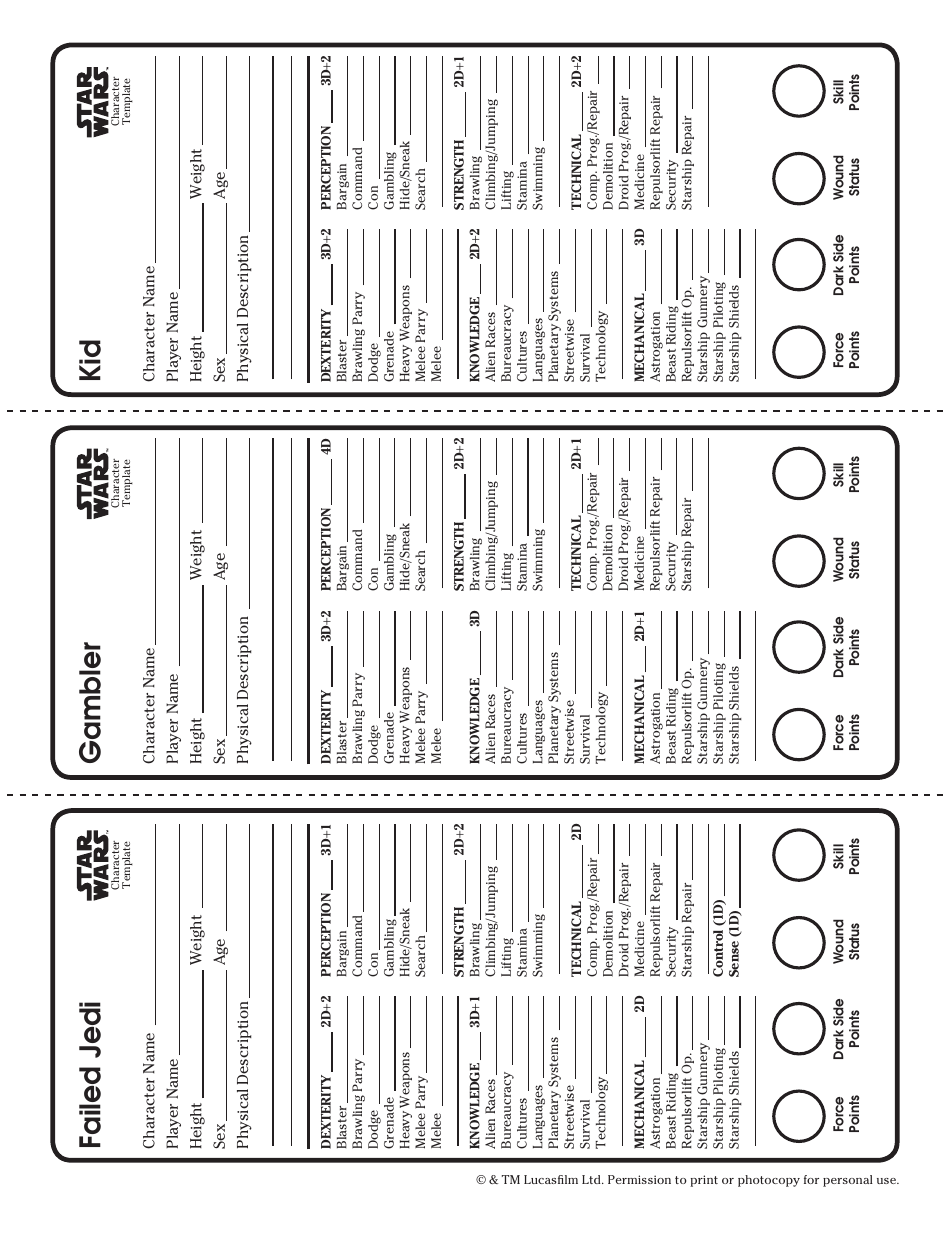 Star Wars Roleplaying Game Character Template, Page 6