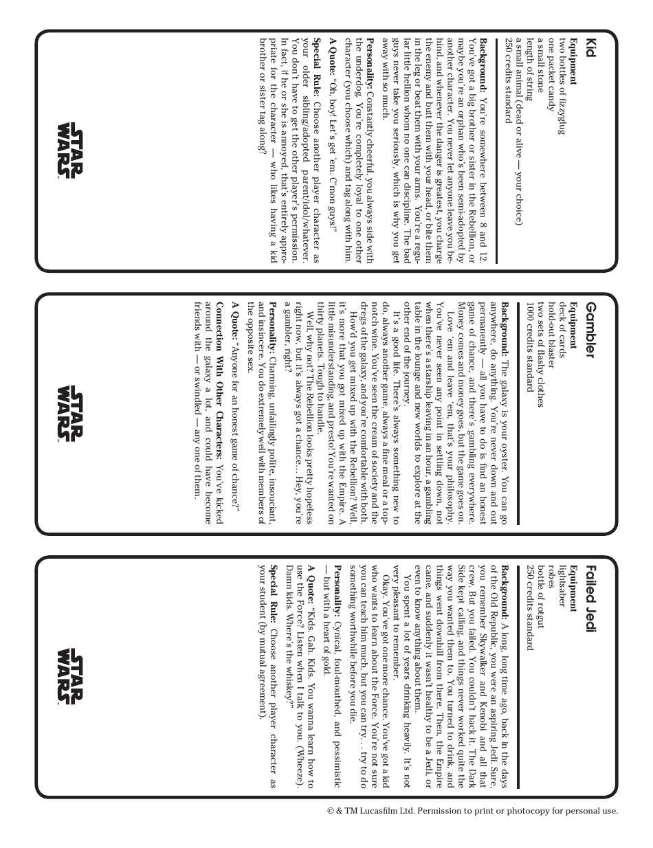 Star Wars Roleplaying Game Character Template, Page 7