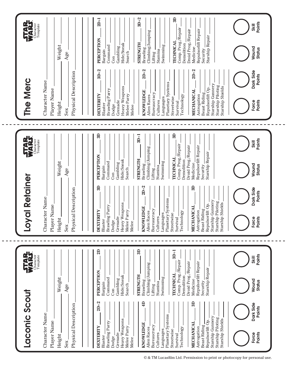 Star Wars Roleplaying Game Character Template, Page 8