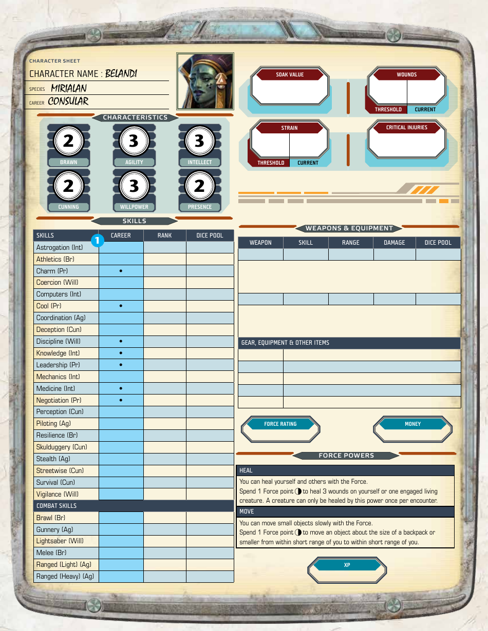 Star Wars Age of Rebellion Consular Belandi Character Sheet, Page 6
