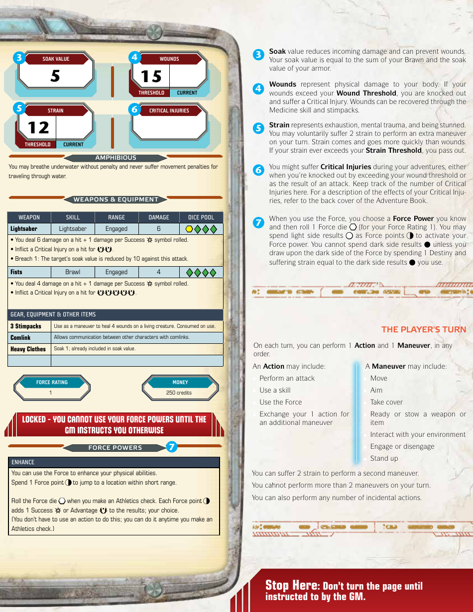 Star Wars Age of Rebellion Warrior Pon Character Sheet, Page 3