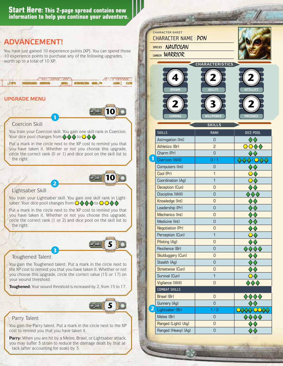 Star Wars Age of Rebellion Warrior Pon Character Sheet, Page 4