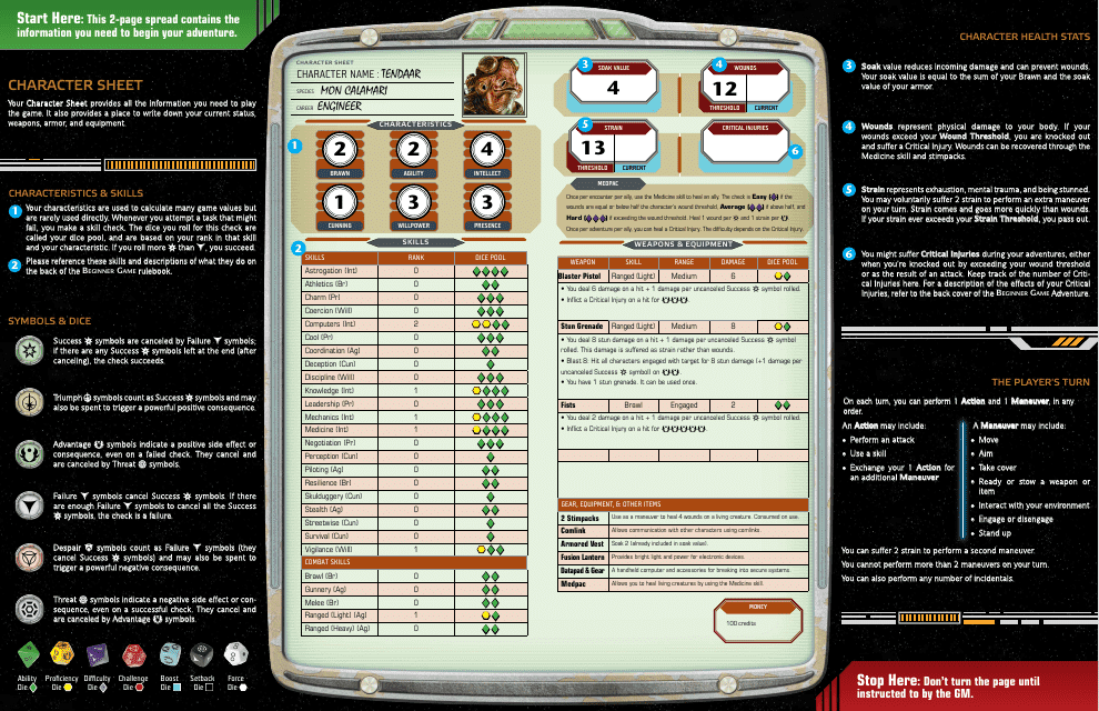 Star Wars Age of Rebellion Tendaar Character Sheet Preview