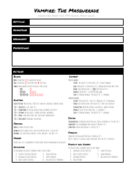 Vampire: the Masquerade Character Sheet for 1997 Quick-Start Rules, Page 2