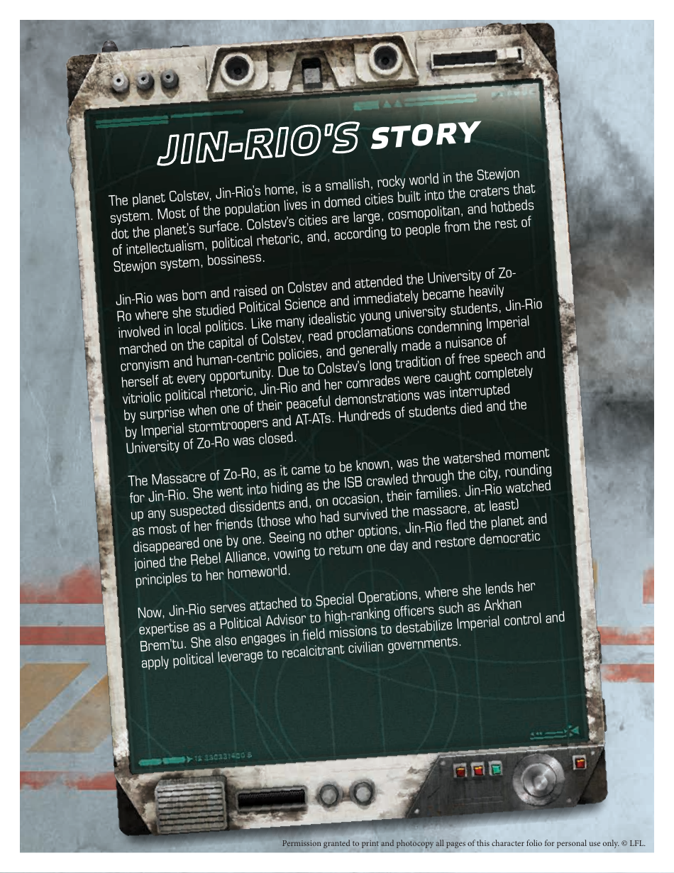 Star Wars Age of Rebellion Diplomat Jin-Rio Character Sheet, Page 8