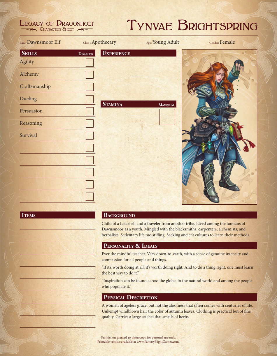 Legacy of Dragonholt Character Sheets - Free Template.