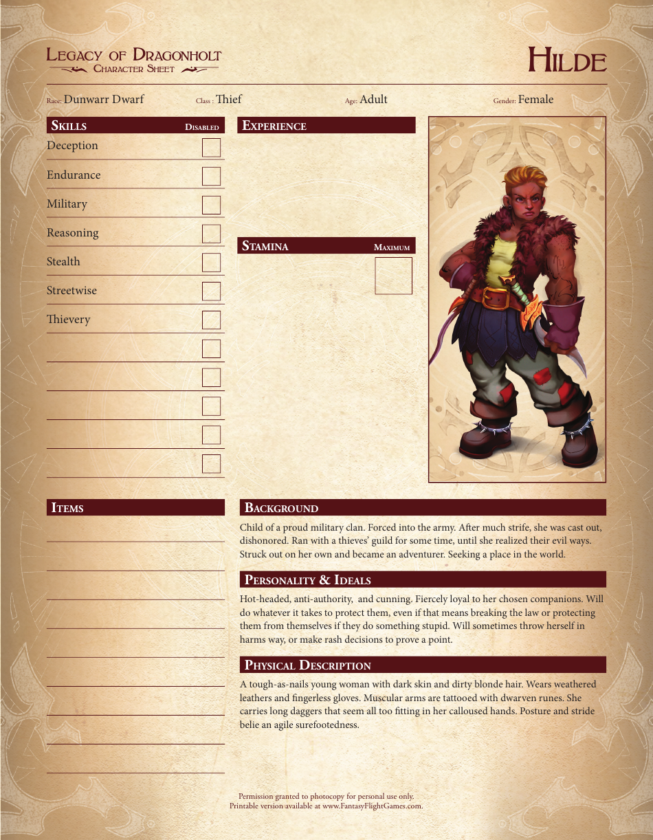 Legacy of Dragonholt Character Sheets, Page 6