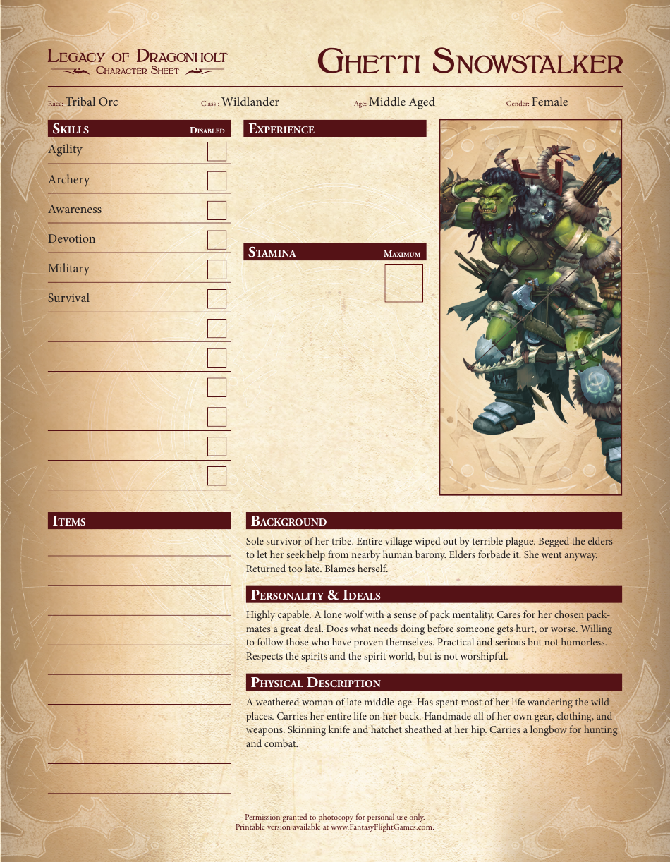 Legacy of Dragonholt Character Sheets, Page 7