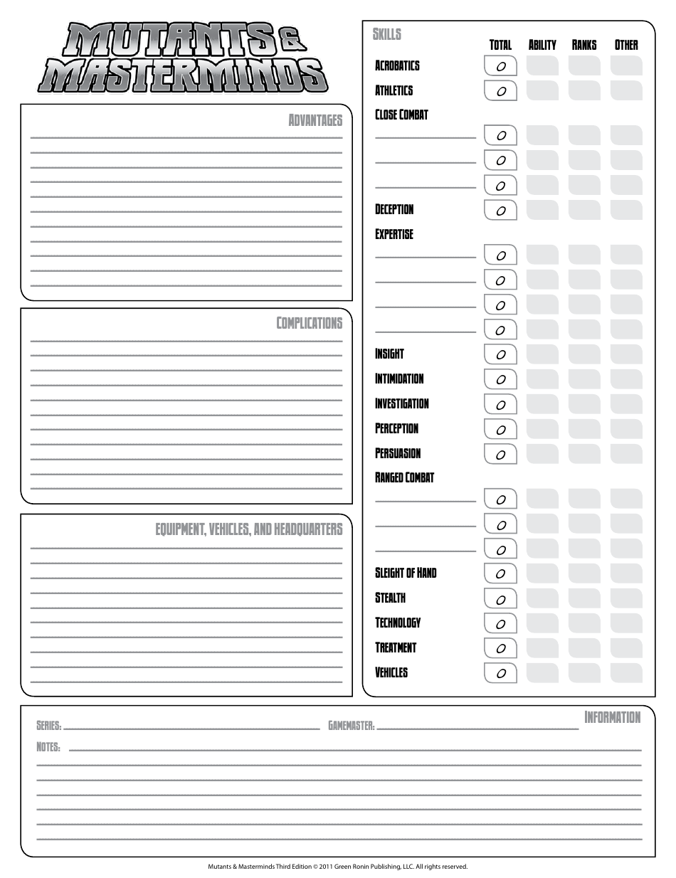 Mutants & Masterminds Character Sheet Download Fillable PDF ...