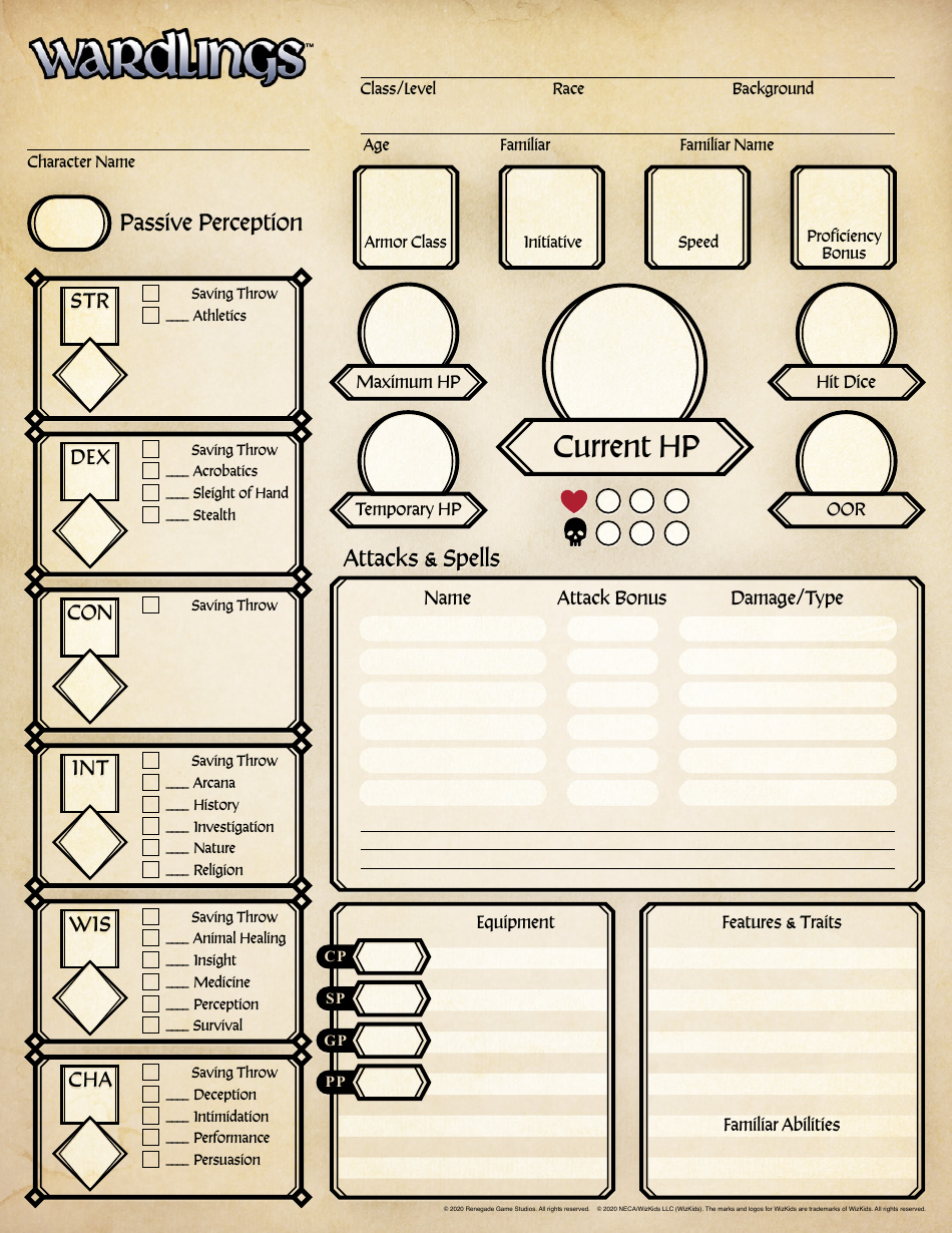 Wardlings Character Sheet Preview - Templateroller.com