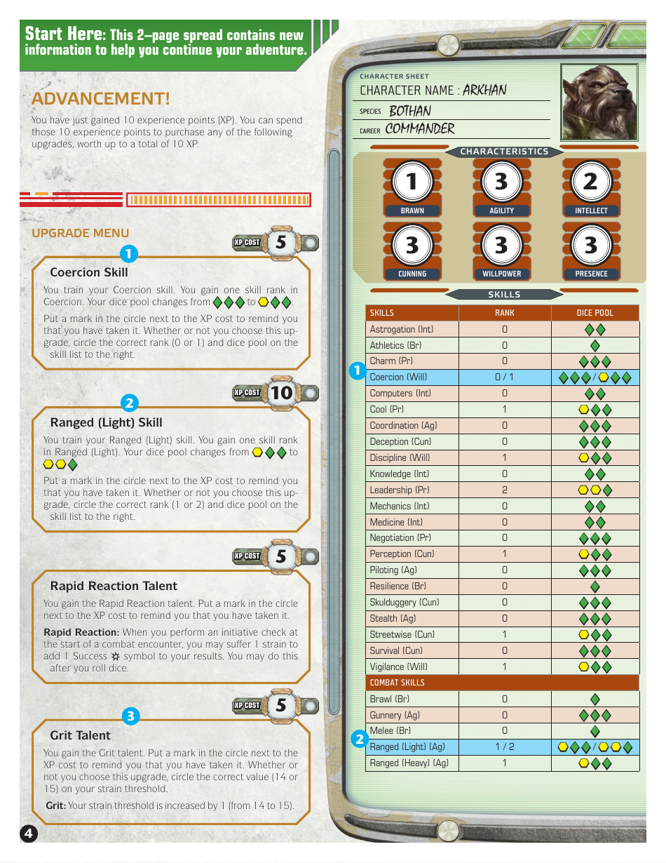 Star Wars Age of Rebellion Commander Arkhan Character Sheet, Page 4