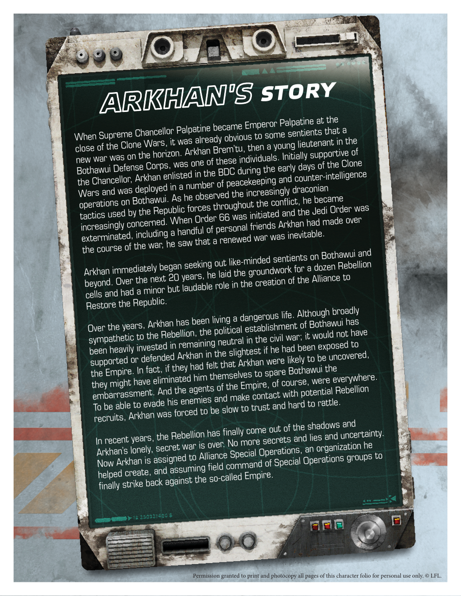 Star Wars Age of Rebellion Commander Arkhan Character Sheet, Page 8