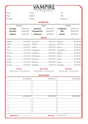 Document preview: Vampire the Masquerade Simple Character Sheet