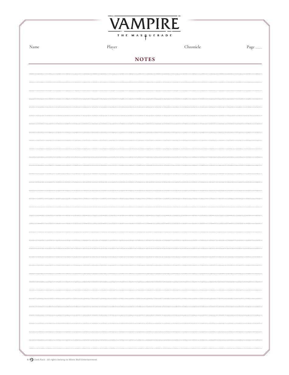 Vampire the Masquerade Official Character Sheet, Page 11