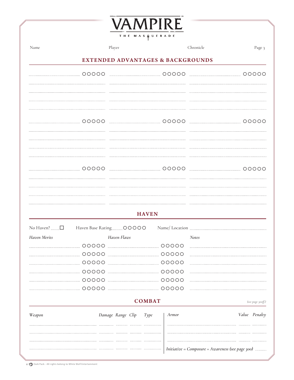 Vampire the masquerade official character sheet download printable pdf