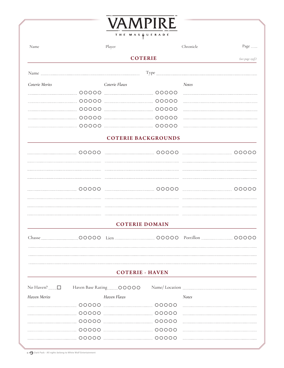 Vampire the Masquerade Official Character Sheet, Page 7