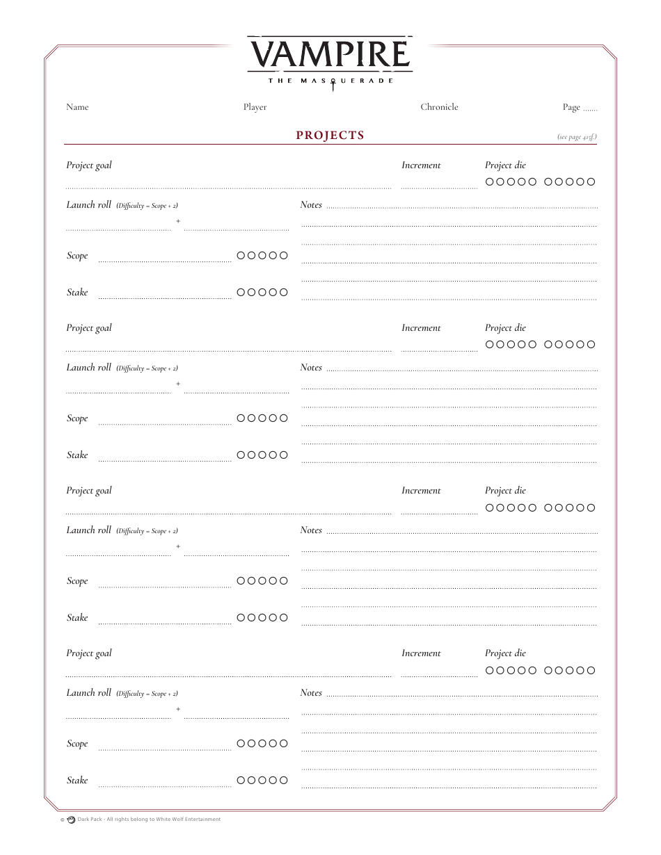 Vampire the Masquerade Official Character Sheet, Page 9