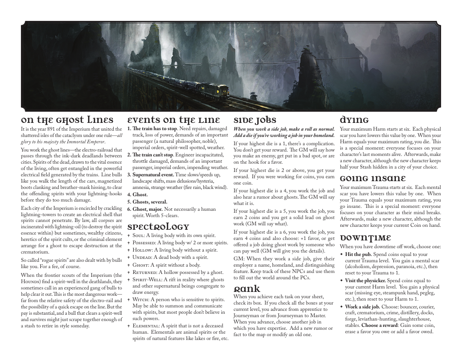 Ghost Lines Character Sheet, Page 3